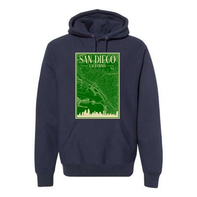 San Diego Hand Drawn Skyline Map Premium Hoodie