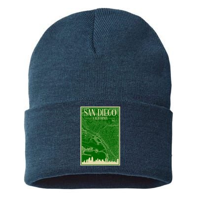 San Diego Hand Drawn Skyline Map Sustainable Knit Beanie