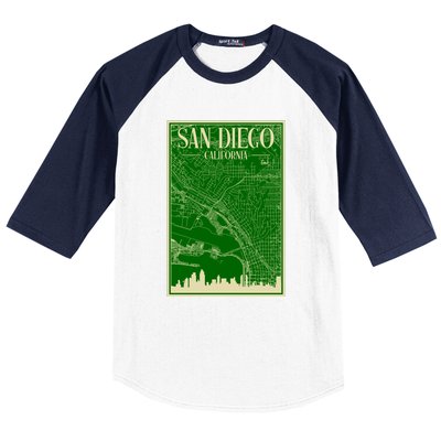 San Diego Hand Drawn Skyline Map Baseball Sleeve Shirt