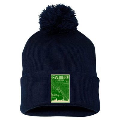 San Diego Hand Drawn Skyline Map Pom Pom 12in Knit Beanie