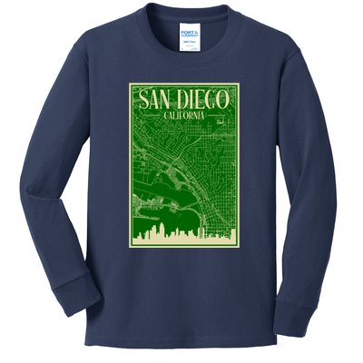 San Diego Hand Drawn Skyline Map Kids Long Sleeve Shirt