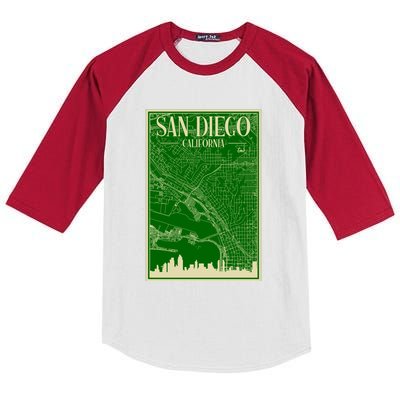 San Diego Hand Drawn Skyline Map Kids Colorblock Raglan Jersey