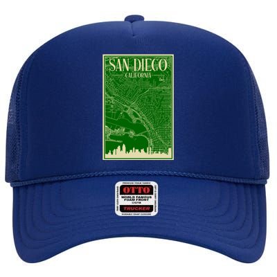 San Diego Hand Drawn Skyline Map High Crown Mesh Back Trucker Hat