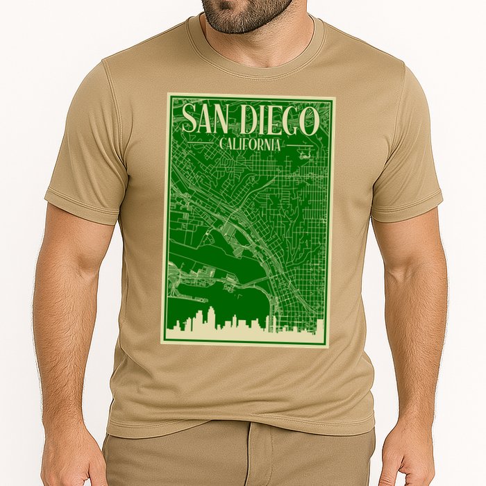 San Diego Hand Drawn Skyline Map Cooling Performance Crew T-Shirt