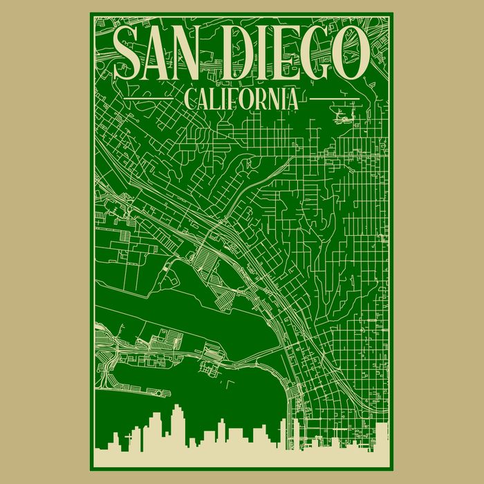 San Diego Hand Drawn Skyline Map Cooling Performance Crew T-Shirt
