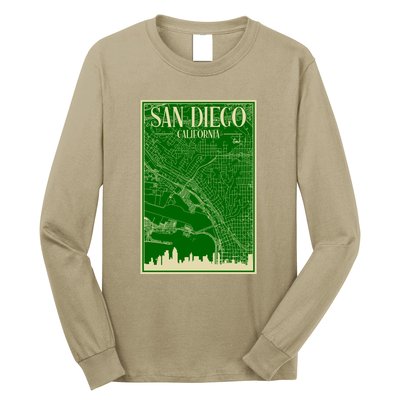 San Diego Hand Drawn Skyline Map Long Sleeve Shirt