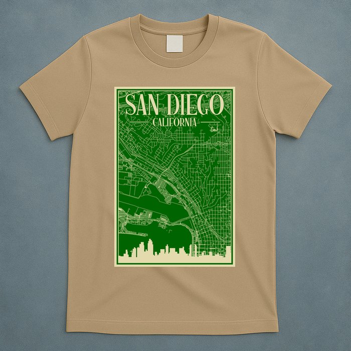 San Diego Hand Drawn Skyline Map T-Shirt