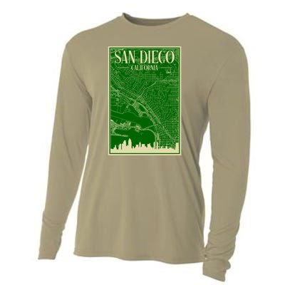 San Diego Hand Drawn Skyline Map Cooling Performance Long Sleeve Crew