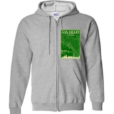 San Diego Hand Drawn Skyline Map Full Zip Hoodie