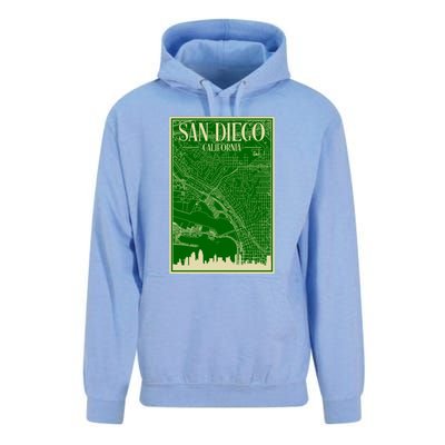 San Diego Hand Drawn Skyline Map Unisex Surf Hoodie