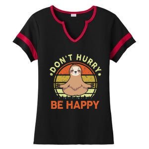 Sloth Dont Hurry Be Happy Ladies Halftime Notch Neck Tee