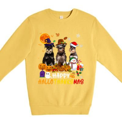 Schnauzer Dog Happy Hallothanksmas Xmas Dog Lover Gift Premium Crewneck Sweatshirt