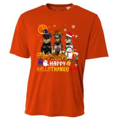 Schnauzer Dog Happy Hallothanksmas Xmas Dog Lover Gift Cooling Performance Crew T-Shirt