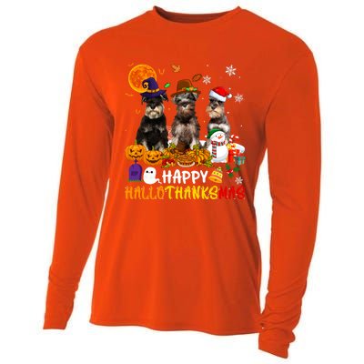 Schnauzer Dog Happy Hallothanksmas Xmas Dog Lover Gift Cooling Performance Long Sleeve Crew