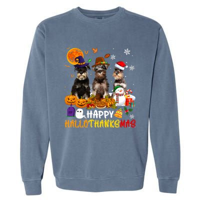 Schnauzer Dog Happy Hallothanksmas Xmas Dog Lover Gift Garment-Dyed Sweatshirt