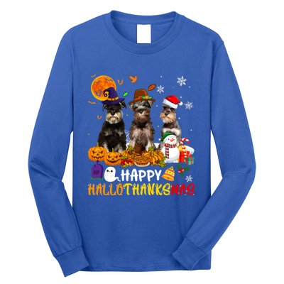 Schnauzer Dog Happy Hallothanksmas Xmas Dog Lover Gift Long Sleeve Shirt