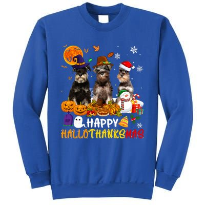 Schnauzer Dog Happy Hallothanksmas Xmas Dog Lover Gift Sweatshirt