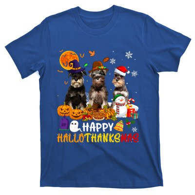 Schnauzer Dog Happy Hallothanksmas Xmas Dog Lover Gift T-Shirt