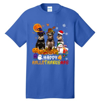 Schnauzer Dog Happy Hallothanksmas Xmas Dog Lover Gift Tall T-Shirt