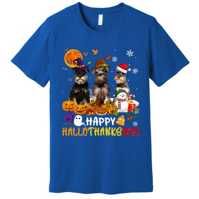 Schnauzer Dog Happy Hallothanksmas Xmas Dog Lover Gift Premium T-Shirt