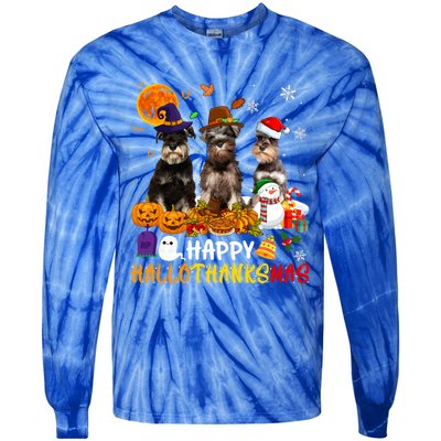 Schnauzer Dog Happy Hallothanksmas Xmas Dog Lover Gift Tie-Dye Long Sleeve Shirt