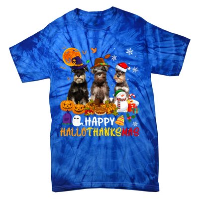 Schnauzer Dog Happy Hallothanksmas Xmas Dog Lover Gift Tie-Dye T-Shirt