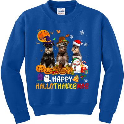 Schnauzer Dog Happy Hallothanksmas Xmas Dog Lover Gift Kids Sweatshirt