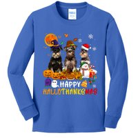 Schnauzer Dog Happy Hallothanksmas Xmas Dog Lover Gift Kids Long Sleeve Shirt