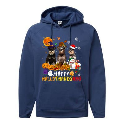 Schnauzer Dog Happy Hallothanksmas Xmas Dog Lover Gift Performance Fleece Hoodie