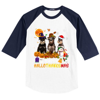 Schnauzer Dog Happy Hallothanksmas Xmas Dog Lover Gift Baseball Sleeve Shirt