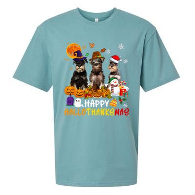 Schnauzer Dog Happy Hallothanksmas Xmas Dog Lover Gift Sueded Cloud Jersey T-Shirt