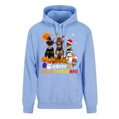 Schnauzer Dog Happy Hallothanksmas Xmas Dog Lover Gift Unisex Surf Hoodie