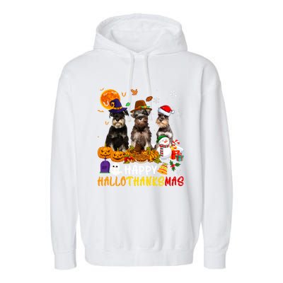 Schnauzer Dog Happy Hallothanksmas Xmas Dog Lover Gift Garment-Dyed Fleece Hoodie