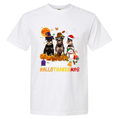 Schnauzer Dog Happy Hallothanksmas Xmas Dog Lover Gift Garment-Dyed Heavyweight T-Shirt