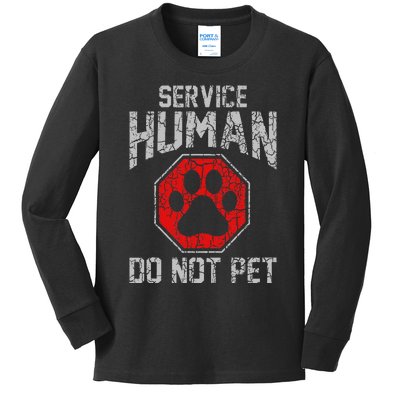 Service Dog Human Do Not Pet Funny Vintage Rescue Dog Owner Kids Long Sleeve Shirt