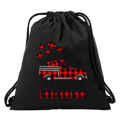 Special Delivery Hug And Kisses Librarian Valentine's Day Drawstring Bag