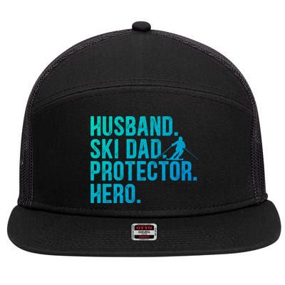 Ski Dad Husband Hero Gift 7 Panel Mesh Trucker Snapback Hat