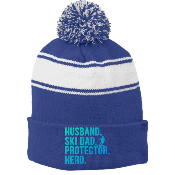 Ski Dad Husband Hero Gift Stripe Pom Pom Beanie