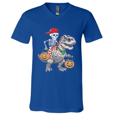 Skeleton Dinosaur Halloween Costume Meaningful Gift V-Neck T-Shirt