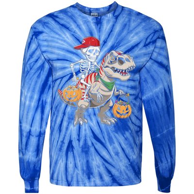 Skeleton Dinosaur Halloween Costume Meaningful Gift Tie-Dye Long Sleeve Shirt