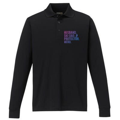 Ski Dad Husband Hero Gift Performance Long Sleeve Polo