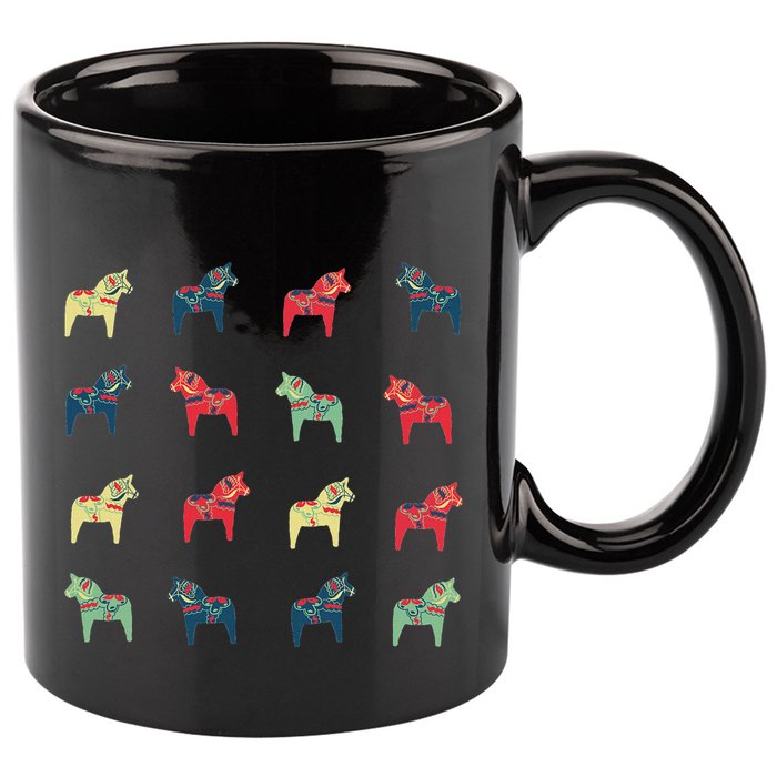 Swedish Dala Horses Dalecarlian 11oz C Handle Ceramic Mug