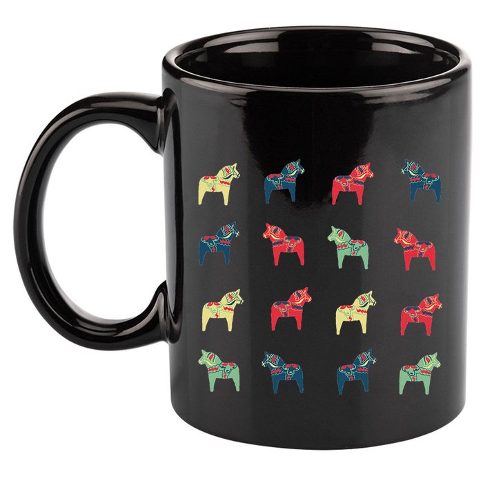 Swedish Dala Horses Dalecarlian 11oz C Handle Ceramic Mug