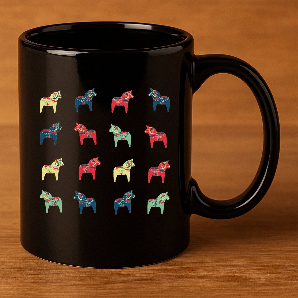 Swedish Dala Horses Dalecarlian 11oz C Handle Ceramic Mug