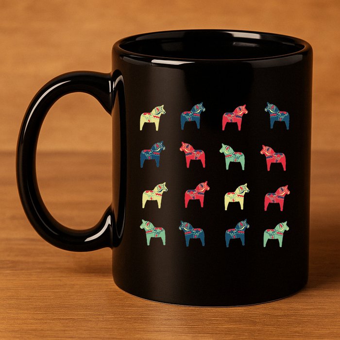 Swedish Dala Horses Dalecarlian 11oz C Handle Ceramic Mug