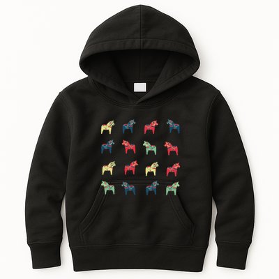 Swedish Dala Horses Dalecarlian Kids Hoodie