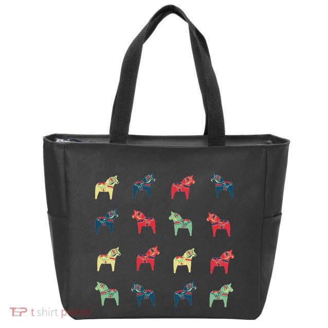 Swedish Dala Horses Dalecarlian Zip Tote Bag