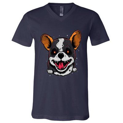 Spooky Dog Halloween Puppy Lover Spooky Zombie Dog Halloween Corgi Costume Funny V-Neck T-Shirt