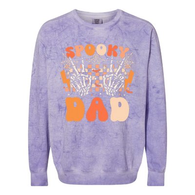 Spooky Dad Halloween Skeleton Costume Retro Groovy Colorblast Crewneck Sweatshirt