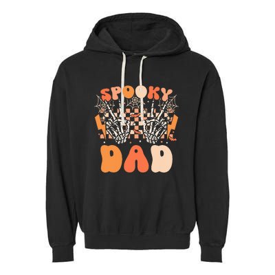 Spooky Dad Halloween Skeleton Costume Retro Groovy Garment-Dyed Fleece Hoodie